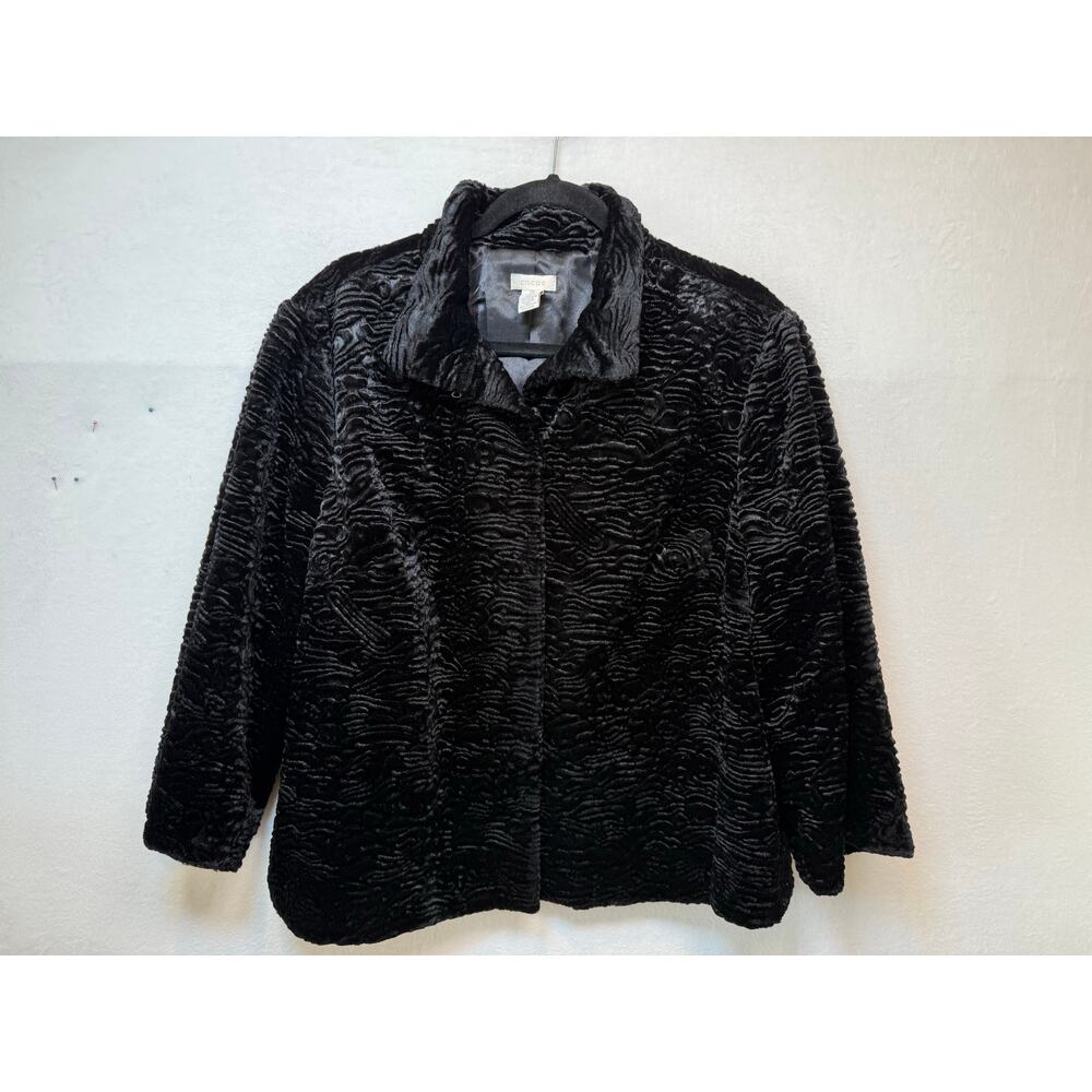 Chico's Faux Fur 3/4 Sleeve Jacket, Black, Size 3 (16/18)